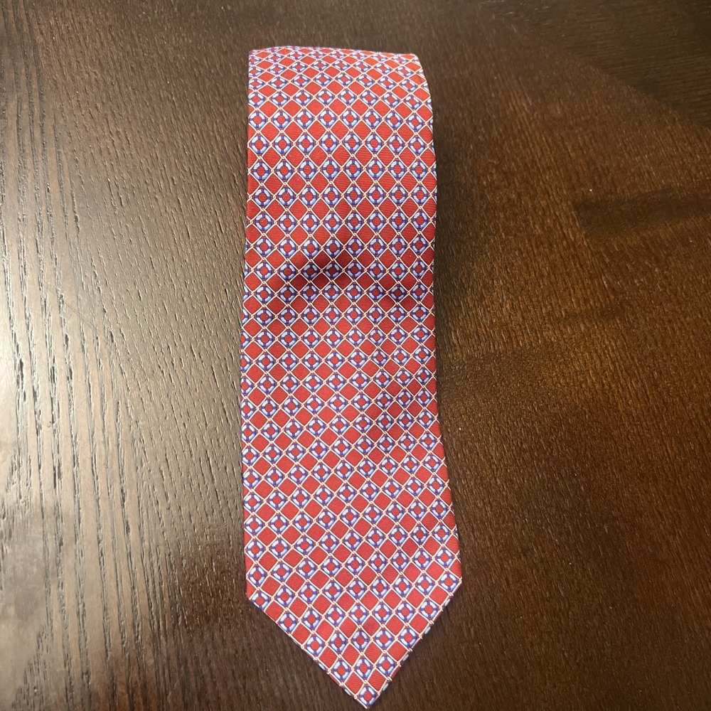 Brooks Brothers Tie Red Blue Geometric Makers Merchants Silk Italy Necktie EUC